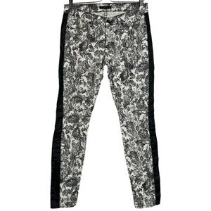 7 For All Mankind  Floral Print Side Stripes Black White Printed Jeans Denim 29